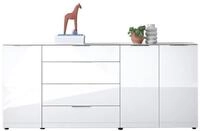 Sideboard Kommode SANTORIN wei&szlig; mit Glasfront, Schrank Korpus in wei&szlig; mit Oberboden