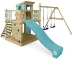 WICKEY Spielturm Kletterger&uuml;st Smart Camp mit Schaukel & pastellblauer Rutsche,