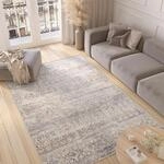 TAPISO Valley Teppich Kurzflor Grau Wei&szlig; Vintage Boho Design Blumen Used Effekt