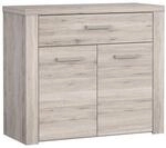 FORTE Portland Kommode mit 2 T&uuml;ren und 1 Schublade, Holzwerkstoff, Sandeiche, 38 x