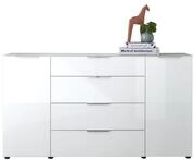 Sideboard Kommode SANTORIN wei&szlig; 180 cm breit mit Glasfront, Schrank Korpus in wei&szlig;