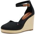 Tommy Hilfiger Damen Wedge Sandalen Flag Closed Toe mit Kn&ouml;chelriemen, Schwarz