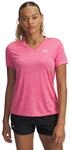 Under Armour Damen Tech Twist Short Sleeve V Neck T-Shirt, Super Pink/Wei&szlig;, S EU