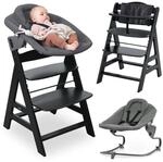 hauck Alpha+ Hochstuhl Newborn Set mit Premium Bouncer - Schwarz | Mitwachsender Holz