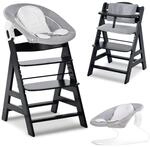 hauck Alpha+ Hochstuhl Newborn Set mit 2in1 Bouncer - Schwarz | Mitwachsender Holz