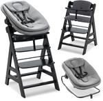 hauck Alpha+ Hochstuhl Newborn Set mit Highchair Bouncer - Schwarz | Mitwachsender
