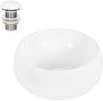 ECD Germany Waschbecken Waschtisch &Oslash; 400 x 350 mm Keramik Rund Wei&szlig; inkl.