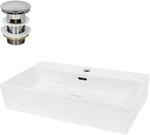 ECD Germany Waschbecken Waschtisch 605x365x130 mm Keramik Eckig Wei&szlig; inkl.