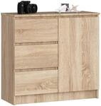 AKORD Kommode K-80 Jerry mit 3 Schubladen | Schrank mit 2 Einlegeb&ouml;den und 1 T&uuml;r 