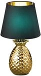 Textil Nacht Tisch Lampe Fernbedienung SCHWARZ GOLD Ananas Keramik Leuchte...