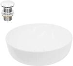 ECD Germany Waschbecken Waschtisch 400x400x135 mm Keramik Rund Wei&szlig; inkl.