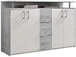 DRIFT Sideboard mit Ablage in Beton Optik, Wei&szlig; - Moderne Kommode mit Schubladen und
