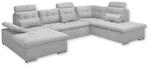 MEDAN Wohnlandschaft in U-Form, Stoffbezug Hellgrau - Ausziehbares Sofa mit