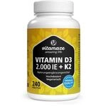 Vitamin D3 K2 2000 IE mit Vitamin K2 MK7 >99% All Trans Form, 1+ Jahre Vorrat, 240