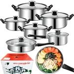 Retoo Topfset 12-teilig Kochtopf Set mit Glasdeckel Edelstahl Bratpfanne