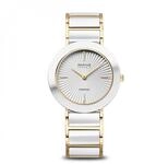BERING Ceramic Damenuhr 11435-758, Quarz, Edelstahl mit Keramik, Silber-Gold,