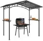 Outsunny Gartenpavillon 2,5 x 1,5 m - Grillh&uuml;tte - 2 Regale - Grilldach - schwarzes