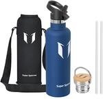 Sparrow Edelstahl Trinkflasche 1L - Thermosflasche mit Strohhalm