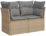 vidaXL Gartensofa mit Kissen 2-Sitzer Beige Poly Rattan