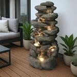 Gro&szlig;er Gartenbrunnen BK902 mit LED Beleuchtung Felsen Wasserfall Springbrunnen