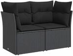 vidaXL Gartensofa mit Kissen 2-Sitzer Schwarz Poly Rattan
