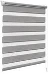 WOLTU Doppelrollo Klemmfix ohne Bohren 55x150 cm, Holzlook Grau | Duo Rollos...