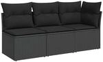 vidaXL Gartensofa mit Kissen 3-Sitzer Schwarz Poly Rattan