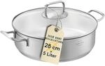 SILBERTHAL Schmorpfanne Unbeschichtet 28 cm hoher Rand - Servierpfanne mit Deckel -