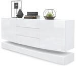 Vladon Sideboard City, Made in Germany, Wei&szlig; matt/Wei&szlig; Hochglanz - Moderne...