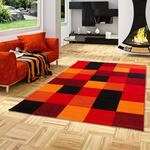 Pergamon Designer Teppich Brilliant Rot Orange Karo in 4 Gr&ouml;&szlig;en