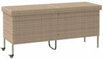 vidaXL Gartentruhe mit Rollen Beige 160x55x75 cm Poly Rattan, Garten Auflagenbox,