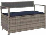 vidaXL Gartenbank mit Stauraum und Kissen Grau Poly Rattan, Gartenbank,...