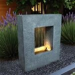 Gartenbrunnen mit LED Beleuchtung 65x53 cm Zimmerbrunnen Brunnen Steinoptik Regen