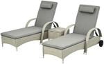 Outsunny Sonnenliege Gartenliege Tisch 3er-Set Gartenm&ouml;bel, Polyrattan+Metall...