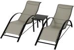 Outsunny Gartenliege Set Metall Mesh 3-TLG. Sonnenliege mit Teetisch Gartengarnitur