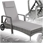 tectake Poly Rattan Gartenliege mit Rollen, 6-Fach h&ouml;henverstellbarer...