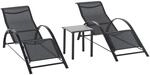 Outsunny Gartenliege Set Metall Mesh 3-TLG. Sonnenliege mit Teetisch Gartengarnitur