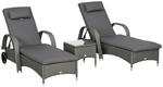 Outsunny Sonnenliege Gartenliege Tisch 3er-Set Gartenm&ouml;bel, Polyrattan+Metall