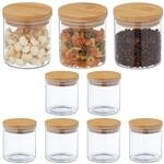 Relaxdays Vorratsgl&auml;ser mit Bambusdeckel, 9er Set, kleine Vorratsdosen aus Glas, 500