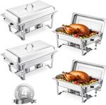 VEVOR Chafing Dish Buffet-Set 4 Stk Edelstahl-Speisenw&auml;rmer mit 4 Pfannen in voller