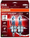 Osram NIGHT BREAKER LASER H4, +150% mehr Helligkeit, Halogen-Scheinwerferlampe,