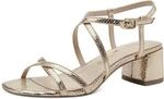 Tamaris Damen Sandalen mit Absatz Textil Vegan Blockabsatz Sommer; LIGHT GOLD