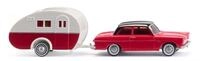 Wiking 020203 H0 PKW Modell Ford Taunus 12M mit Wohnwagen