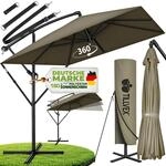 tillvex&reg; Alu Sonnenschirm Rechteckig &Oslash; 330 cm + Abdeckung mit Kurbel | Ampelschirm
