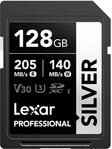 Lexar Silver SD Karte 128GB, UHS-I SDXC Card 205 MB/s Read Speed, 140 MB/s Write