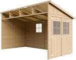 Gartenhaus Holz (ohne Seitenwand) - Ger&auml;teschuppen mit Fenstern - H244x211x416...