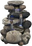 K&ouml;hko Springbrunnen Kieselstein Gartenbrunnen in Naturstein-Optik mit 4X LED
