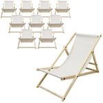 ECD Germany 10er Set Liegestuhl klappbar Beige, aus Holz, Sonnenliege mit 3-Fach