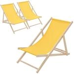 ECD Germany 3er Set Liegestuhl klappbar, Gelb, aus Holz, Sonnenliege mit 3-Fach