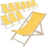 ECD Germany 10er Set Liegestuhl klappbar, Gelb, aus Holz, Sonnenliege mit 3-Fach